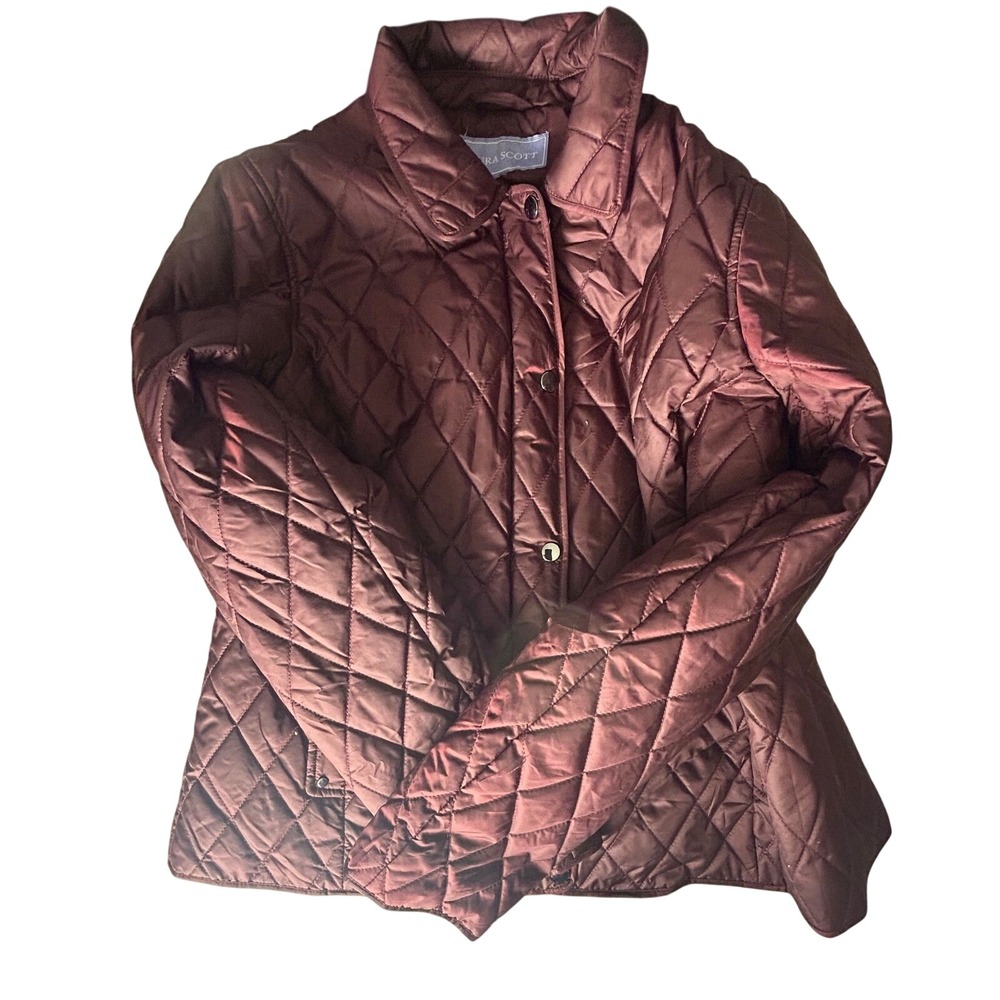 Lauren Scott Quilted Burgundy Jacket Women's Size Medium Snap Front Stand Collar